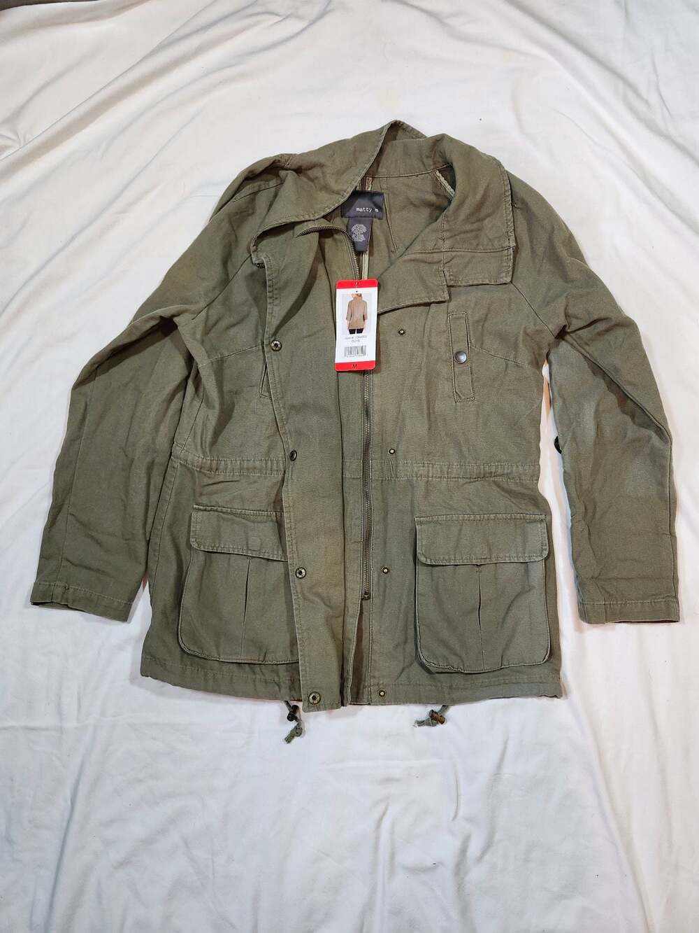 Matty M Women's Olive Green Cotton Utility Military Jacket Cargo Anorak Size M